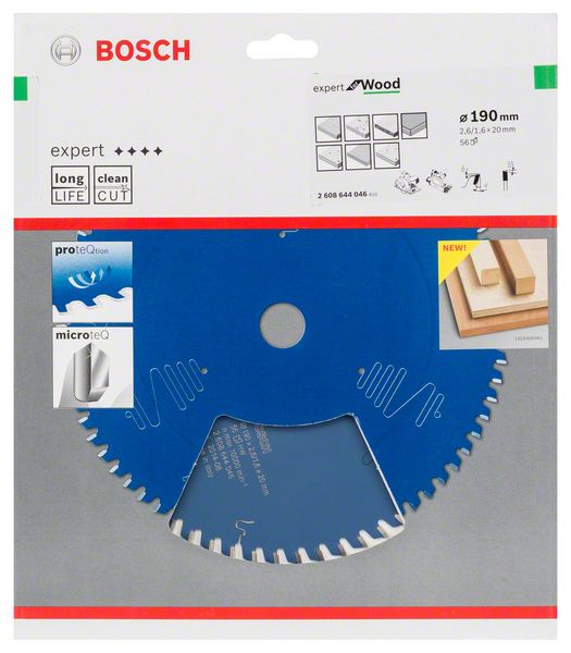 Bosch Expert for Wood Kreissägeblatt 190 x 20 x 2,6 mm 56 Zähne für Holz ( 2608644046 )