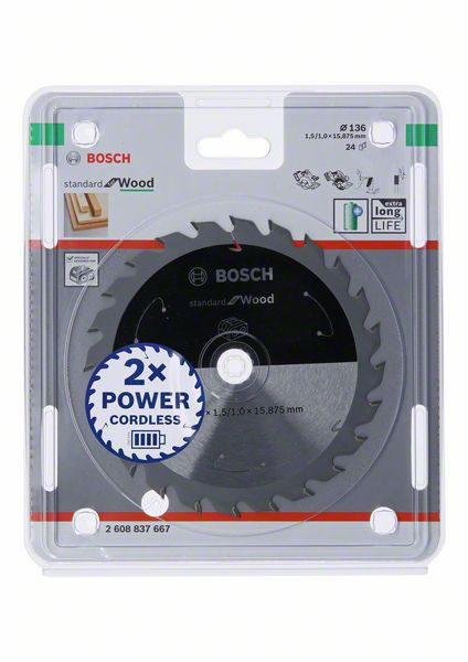 Bosch Kreissägeblatt Standard for Wood 136 x 1,5 x 16 mm 24 Zähne ( 2608837667 ) - Toolbrothers