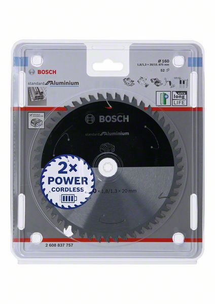 Bosch Kreissägeblatt Standard for Aluminium 160 x 1,3 x 20 mm 52 Zähne ( 2608837757 ) - Toolbrothers