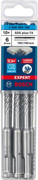 Bosch Expert SDS plus 7X Hammerbohrer 6,0 x 165 mm 10 Stk. ( 2608900160 ) 4 Schneiden Carbide Technology