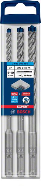 Bosch EXPERT SDS Plus-7X Hammerbohrer Set 6 / 8 / 10 mm 3 tlg. ( 2608900196 ) für Beton / Stein - Nachfolger von 2608576201