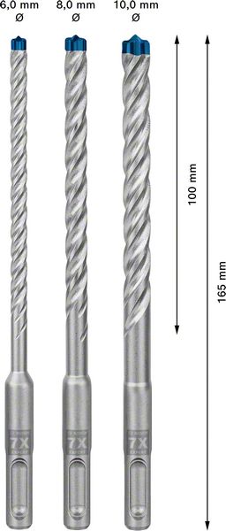 Bosch EXPERT SDS Plus-7X Hammerbohrer Set 6 / 8 / 10 mm 3 tlg. ( 2608900196 ) für Beton / Stein - Nachfolger von 2608576201