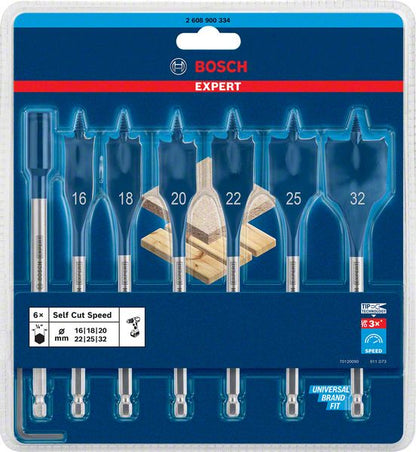 Bosch EXPERT SelfCut Speed Flachfräsbohrer Set 16 - 32 mm 7 tlg. ( 2608900334 ) für Holz - Nachfolger von 2608587009