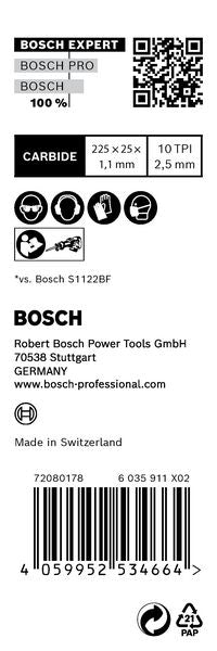 Bosch EXPERT Medium Thick Tough Metal S 1155 HHM Säbelsägeblatt 225 mm 10 Stk. ( 2608900376 ) Carbide Technology