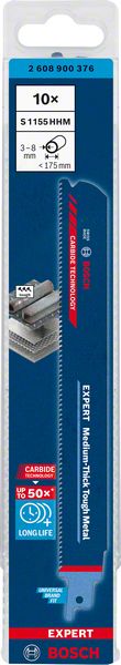 Bosch EXPERT Medium Thick Tough Metal S 1155 HHM Säbelsägeblatt 225 mm 10 Stk. ( 2608900376 ) Carbide Technology