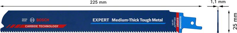 Bosch EXPERT Medium Thick Tough Metal S 1155 HHM Säbelsägeblatt 225 mm 10 Stk. ( 2608900376 ) Carbide Technology