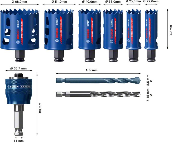 Bosch Expert Tough Material Lochsägen Set 22 - 68 mm 9 tlg. ( 2608900446 ) Carbide Universal - Toolbrothers