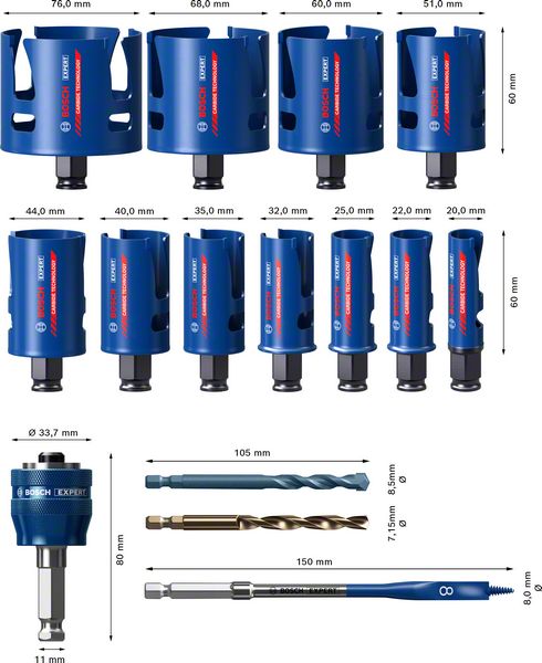 Bosch EXPERT Construction Material Lochsägen Set 20 - 76 mm 15 tlg. ( 2608900489 ) Carbide Universal - Nachfolger von 2608580870