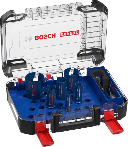 Bosch Expert Construction Material Lochsägen Set 10 tlg. 20 / 25 / 32 / 38 / 51 / 64 x 60 mm ( 2608900490 ) Carbide Technology für Dreh- und Schlagbohrer