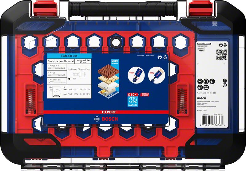 Bosch Expert Construction Material Lochsägen Set 10 tlg. 20 / 25 / 32 / 38 / 51 / 64 x 60 mm ( 2608900490 ) Carbide Technology für Dreh- und Schlagbohrer