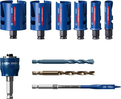 Bosch Expert Construction Material Lochsägen Set 10 tlg. 20 / 25 / 32 / 38 / 51 / 64 x 60 mm ( 2608900490 ) Carbide Technology für Dreh- und Schlagbohrer