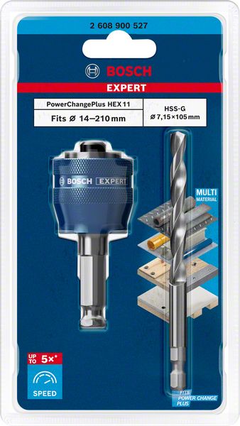 Bosch EXPERT Power Change Plus Hex 11 Adapter 7,15 x 105 mm HSS-G Bohrer ( 2608900527 ) Multimaterial Carbide - Nachfolger von 2608594258