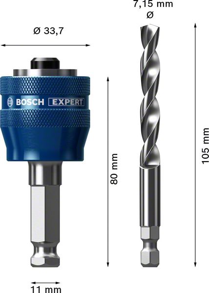 Bosch EXPERT Power Change Plus Hex 11 Adapter 7,15 x 105 mm HSS-G Bohrer ( 2608900527 ) Multimaterial Carbide - Nachfolger von 2608594258