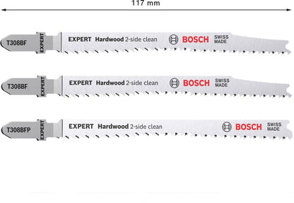 Bosch EXPERT Hardwood 2 side clean T 308 BF / BFP Stichsägeblatt Set 117 mm 3 tlg. ( 2608900549 ) Bi-Metall