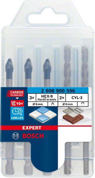 Bosch EXPERT HEX-9 HardCeramic Bohrer Mixed Set 6,0 mm 5 tlg. ( 2608900596 ) Carbide Technology - Toolbrothers