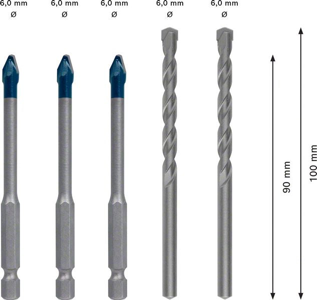 Bosch EXPERT HEX-9 HardCeramic Bohrer Mixed Set 6,0 mm 5 tlg. ( 2608900596 ) Carbide Technology - Toolbrothers