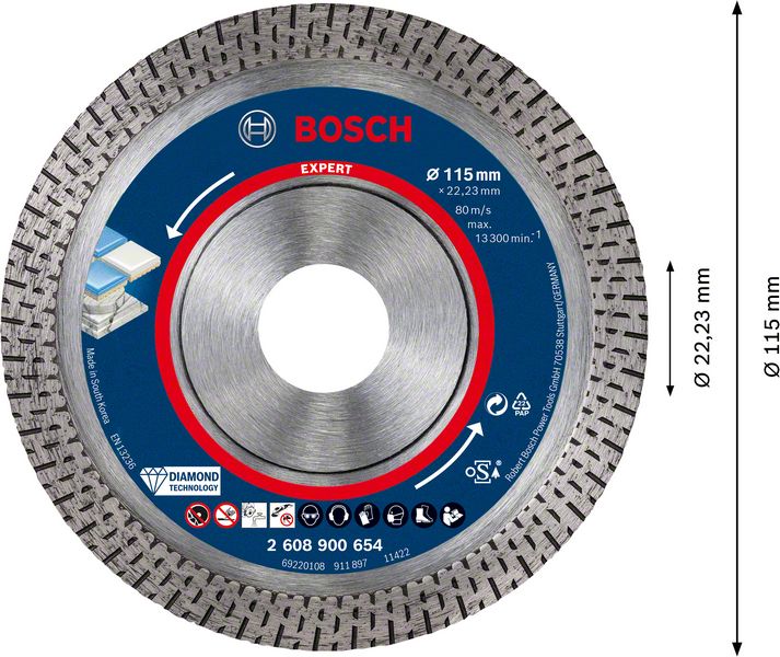 Bosch EXPERT HardCeramic Diamant Trennscheibe 115 x 22,23 mm 1 Stk. ( 2608900654 ) Diamond Technology