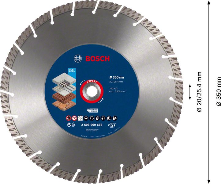 Bosch Expert MultiMaterial Diamant Trennscheibe 350 x 3,3 x 25,40 mm ( 2608900666 ) Diamond Technology für Tischsägen / Benzinsägen