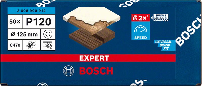 Bosch EXPERT C470 Schleifpapier 125 mm 8 Loch G 120 50 Stk. ( 2608900912 ) für Exzenterschleifer