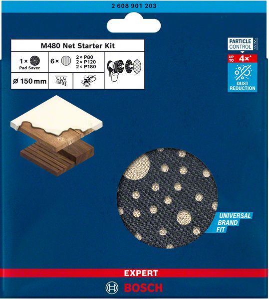 Bosch Expert M480 Starter Set Netzstruktur Schleifblatt Set 7 tlg. 150 mm ( 2608901203 ) Netzschleifmittel für Exzenterschleifer