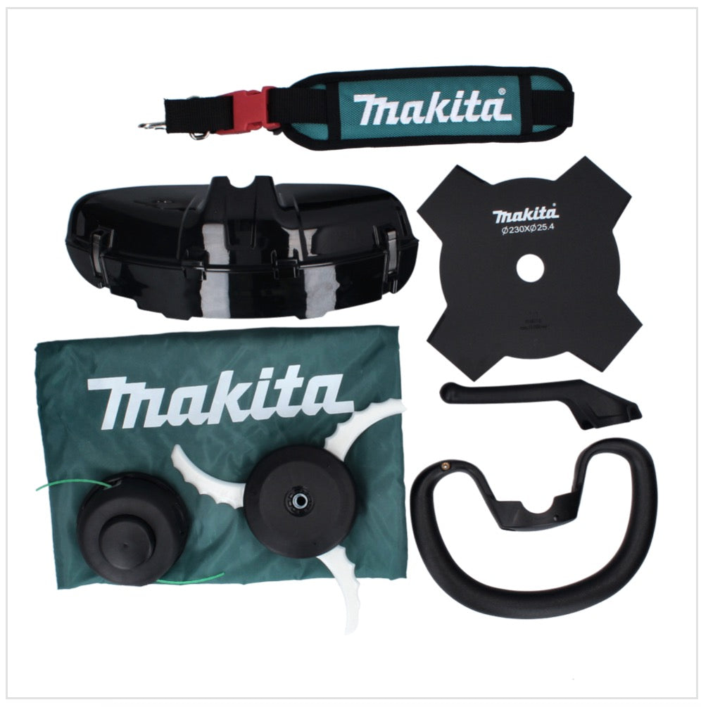 Makita UR 003 GD201 Akku Freischneider 40 V Brushless IPX4 + 2x Akku 2,5 Ah + Ladegerät + Schultergurt + Messerkopf + Fadenkopf + Schlagmesser + Tasche