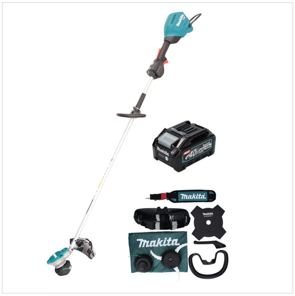 Makita UR 003 GM101 débroussailleuse à batterie 40 V brushless IPX4 + batterie 4,0 Ah + bandoulière + tête de couteau + tête de fil + couteau à mouche + sac - sans chargeur