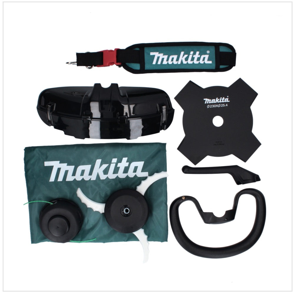 Makita UR 003 GM201 Akku Freischneider 40 V Brushless IPX4 + 2x Akku 4,0 Ah + Ladegerät + Schultergurt + Messerkopf + Fadenkopf + Schlagmesser + Tasche