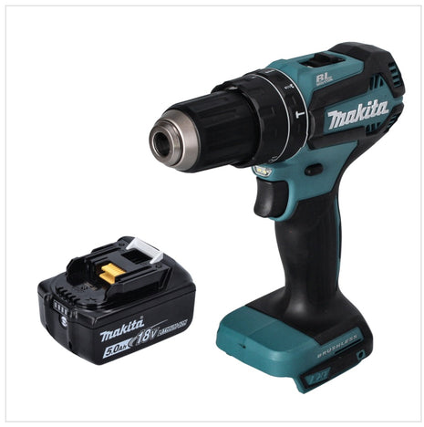 Makita DHP 485 T1 Akku Schlagbohrschrauber 18 V 50 Nm Brushless + 1x Akku 5,0 Ah - ohne Ladegerät