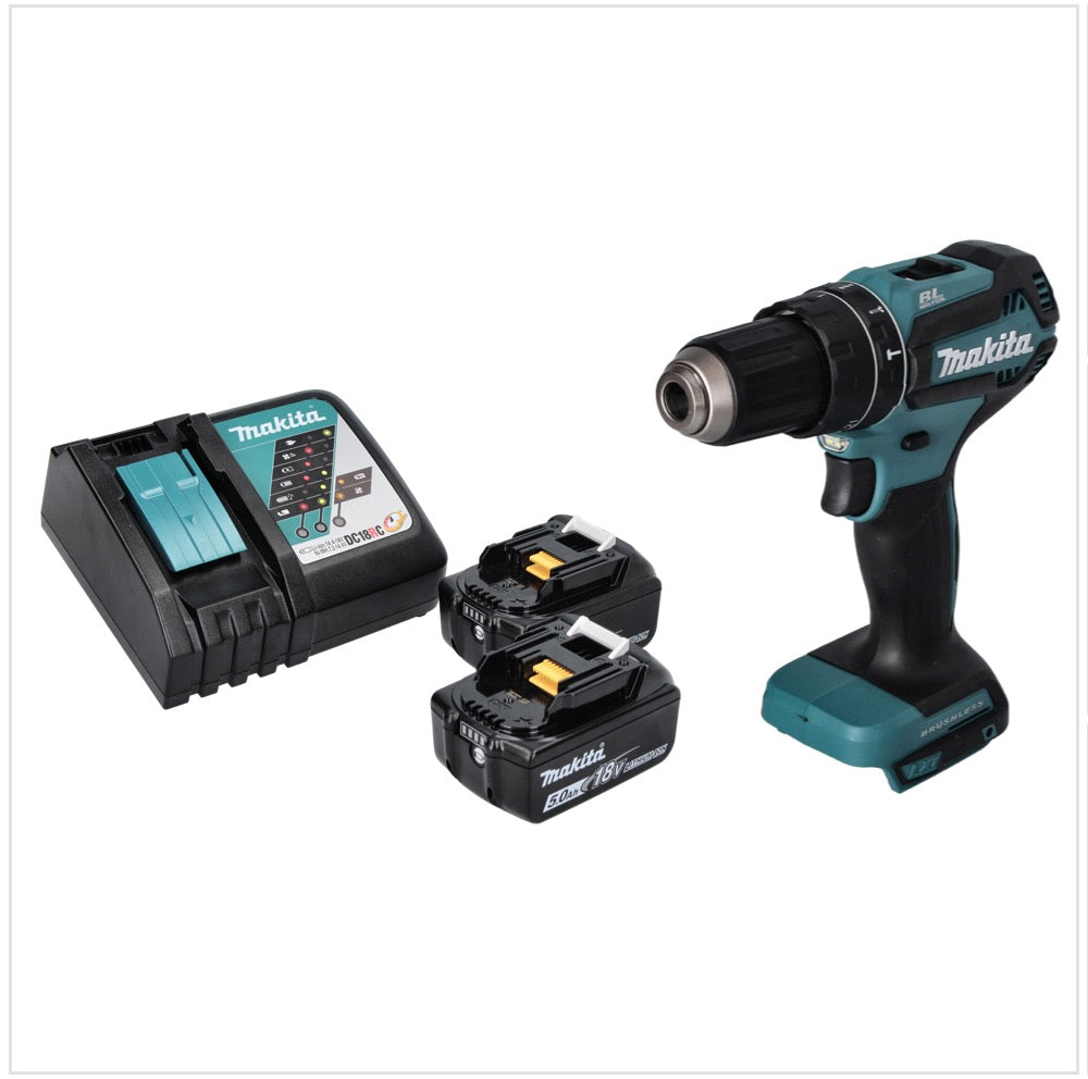 Makita DHP 485 RT perceuse à percussion sans fil 18 V 50 Nm sans balais + 2 batteries 5,0 Ah + chargeur