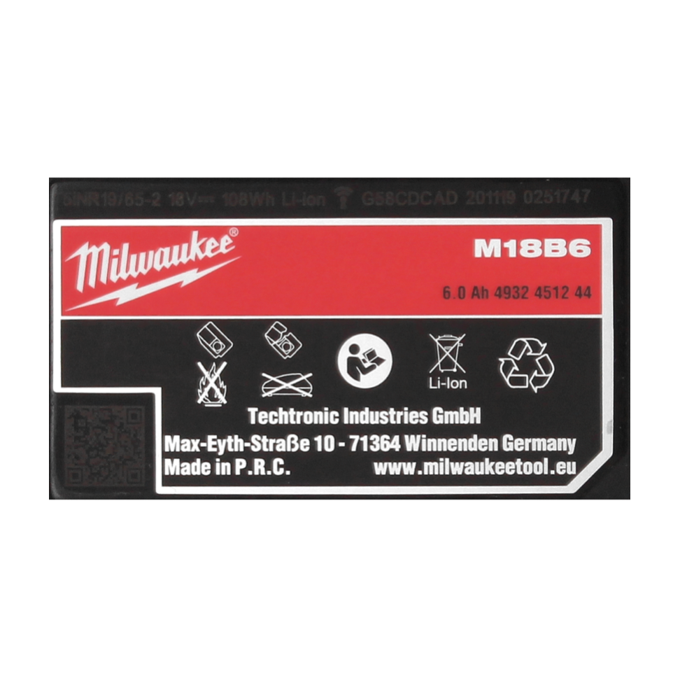 Milwaukee M18 B6 Akku Set 2x 18 V 6,0 Ah / 6000 mAh ( 2x 4932451244 )