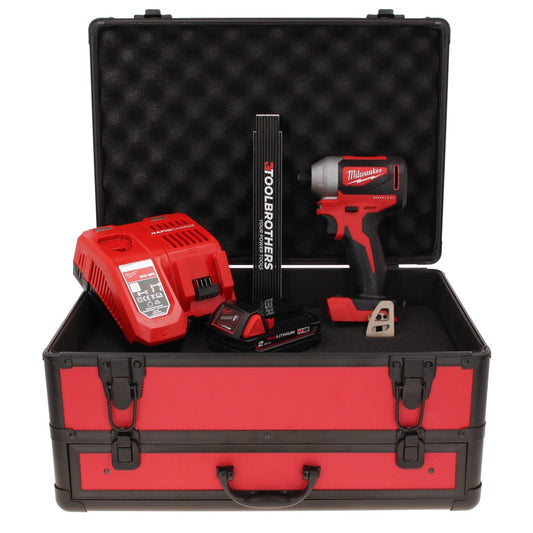 Clé à chocs sans fil Milwaukee M18 BLID2-201FC TX 18 V 180 Nm 1/4" brushless + 1x batterie 2,0 Ah + chargeur + mètre pliant + coffret TX