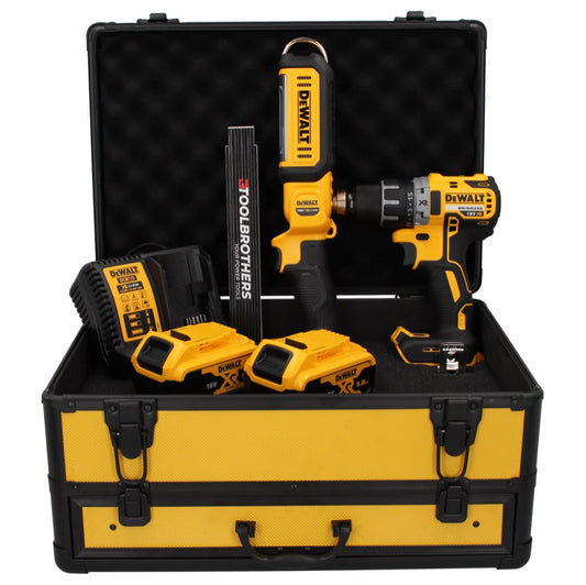 DeWalt DCD 791 P2 TX Akku Bohrschrauber 18 V 70 Nm Brushless + DCL 050 Akku Lampe 18 V + 2x Akku 5,0 Ah + Ladegerät + Gliedermaßstab + TX Koffer