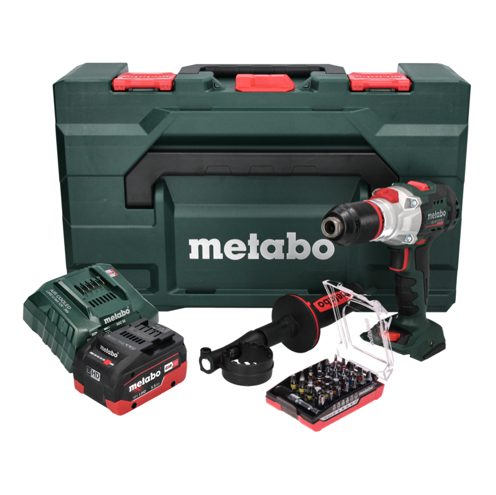 Metabo SB 18 LTX BL I Akku Schlagbohrschrauber 18 V 130 Nm Brushless + 1x Akku 5,5 Ah + Ladegerät + 32 tlg. Bit Set + metaBOX