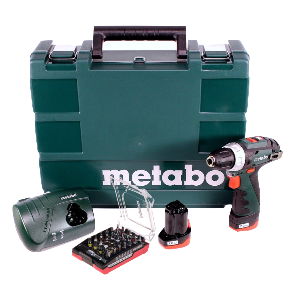 Metabo Power Maxx BS 10,8 Akku Bohrschrauber 10,8 V + 2x Akku 2,0 Ah + Ladegerät + 32 tlg. Bit Set + Koffer