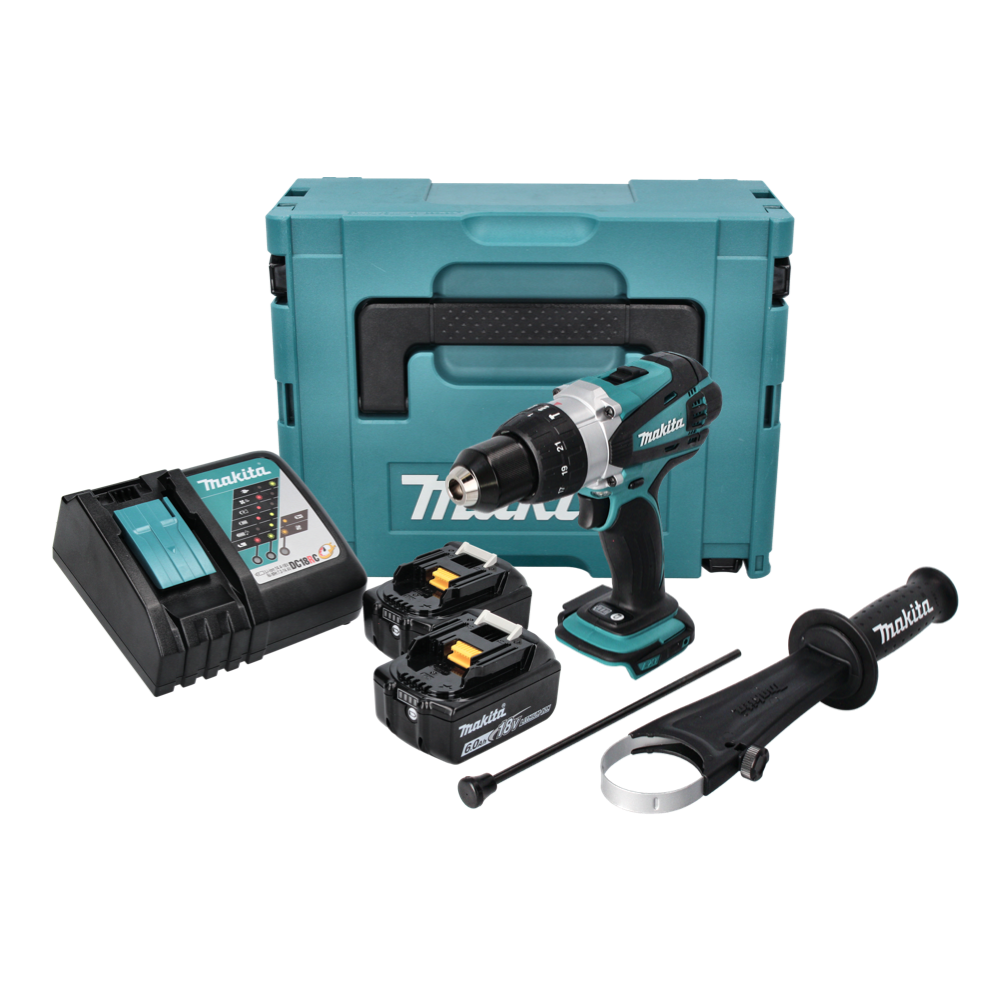 Makita DHP 458 RGJ Akku Schlagbohrschrauber 18 V 91 Nm + 2x Akku 6,0 Ah + Ladegerät + Makpac