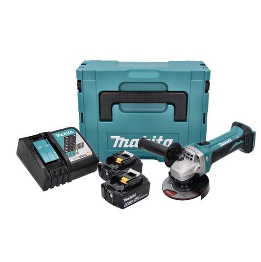 Makita DGA 452 RGJ Akku Winkelschleifer 18 V 115 mm + 2x Akku 6,0 Ah + Ladegerät + Makpac