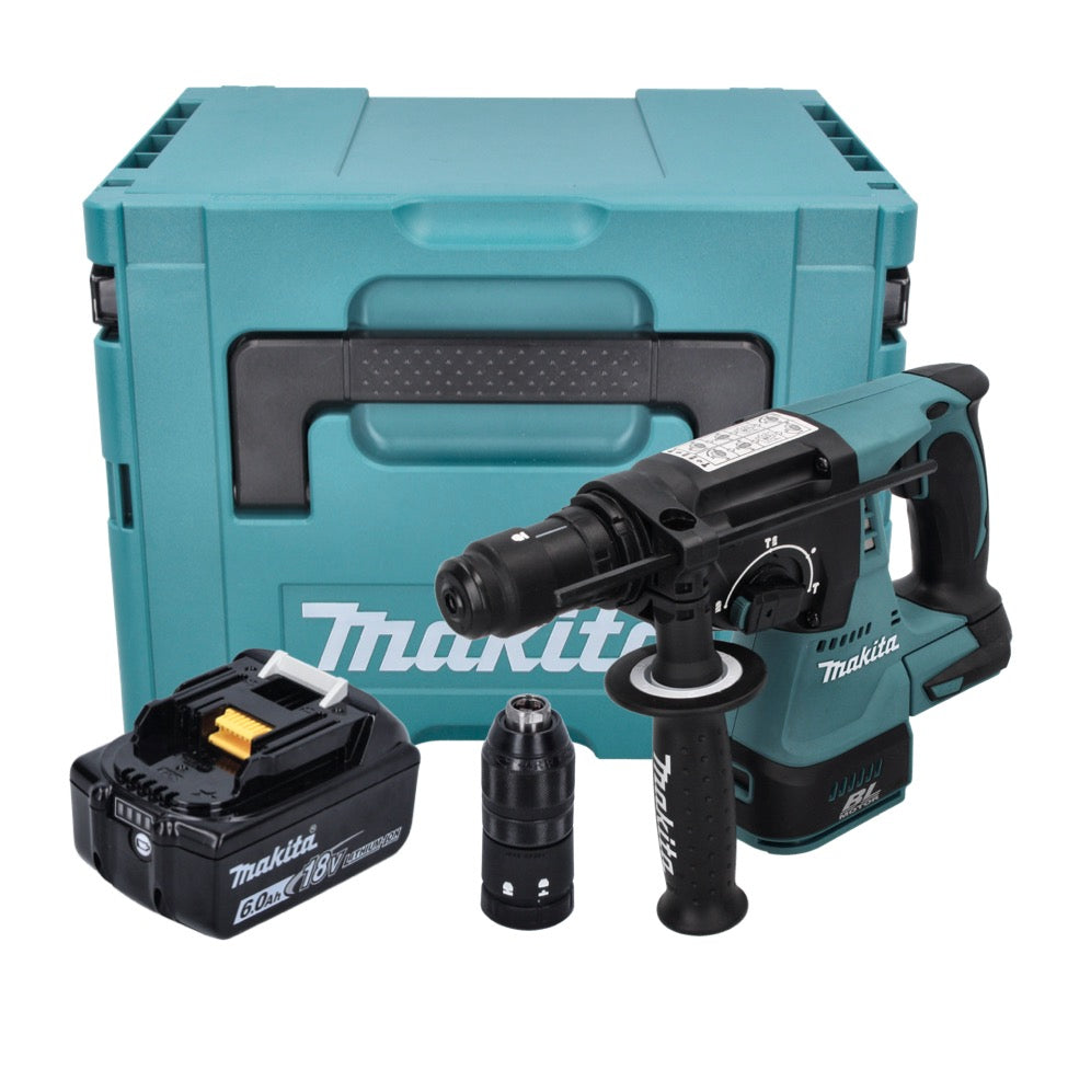 Makita DHR 243 G1J Akku Bohrhammer 18 V 2,0 J SDS plus Brushless + 1x Akku 6,0 Ah + Makpac - ohne Ladegerät