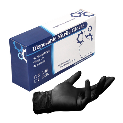 Nitril Einweg Handschuhe in Spenderbox Schwarz / Black 100 Stück Größe S / Small - nicht Steril - Toolbrothers