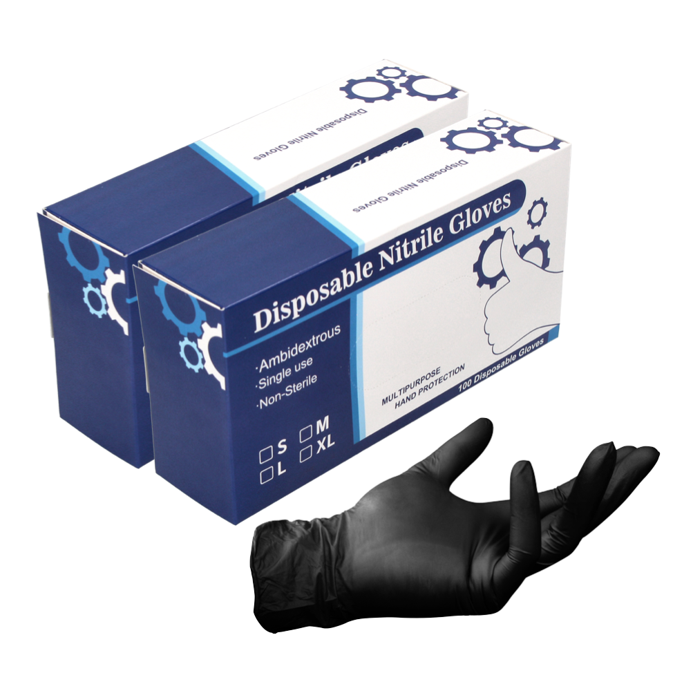Nitril Einweg Handschuhe in Spenderbox Schwarz / Black 200 Stück Größe M / Medium - nicht Steril - Toolbrothers