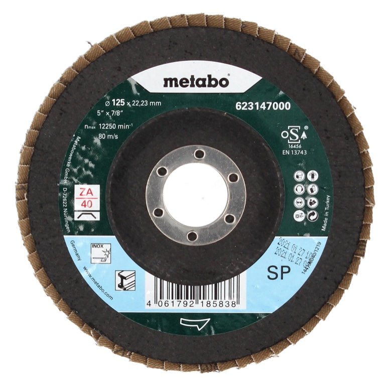 Disque abrasif à lamelles Metabo disque dentelé P 40 125 mm 22,23 mm (10 x 623147000) pour meuleuse d'angle