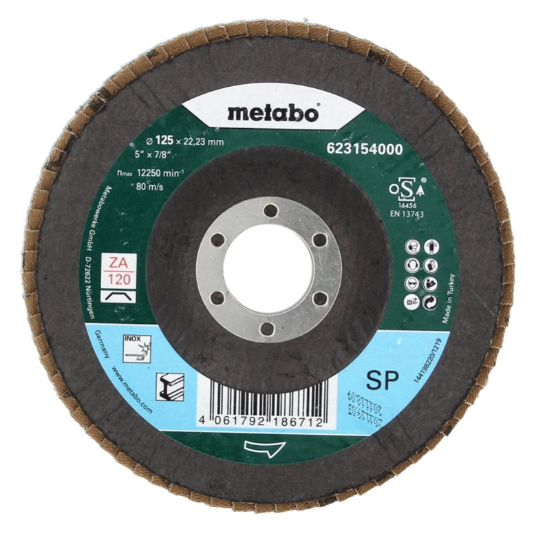 Disque abrasif à lamelles Metabo disque dentelé P120 125 mm 22,23 mm (20 x 623154000) pour meuleuse d'angle