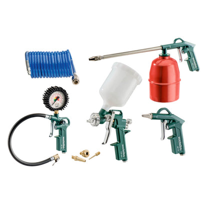 Metabo LPZ 7 Set Druckluft Werkzeugset ( 601586000 ) Blaspistole + Reifenfüllmessgerät + Farbspritzpistole + Sprühpistole + Spiralschlauch