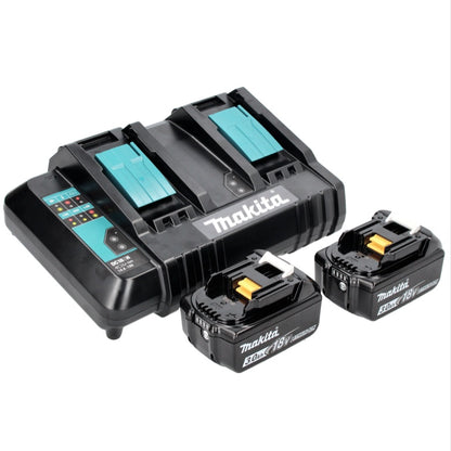 Kit source d'alimentation Makita 18 V avec 2 batteries BL 1830 B 3,0 Ah (197599-5) + double chargeur DC 18 SH (199687-4)