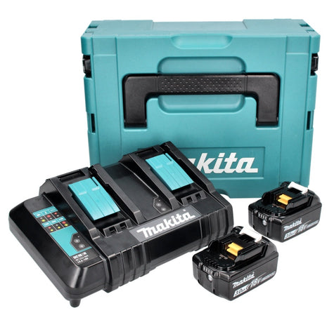 Kit d'alimentation Makita 18 V avec 2 batteries BL 1830 B 3,0 Ah (197599-5) + double chargeur DC 18 SH (199687-4) + Makpac