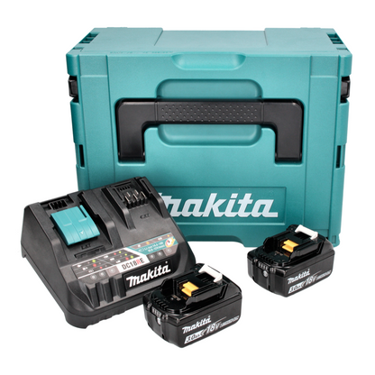 Kit source d'alimentation Makita 18 V avec 2x batterie BL 1830 B 3,0 Ah (2x 197599-5) + chargeur rapide multi DC 18 RE (198720-9) + Makpac