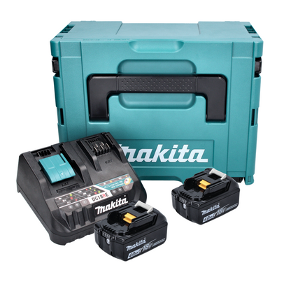 Kit source d'alimentation Makita 18 V avec 2 batteries BL 1840 B 4,0 Ah (2x 197265-4) + chargeur multi-rapide DC 18 RE (198720-9) + Makpac