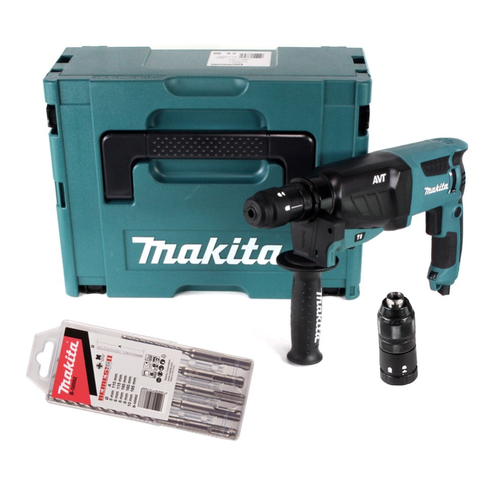 Makita HR 2631 FTJ Kombihammer 800 W 2,4 J SDS Plus + Schnellspannfutter + 5 tlg. Bohrer Set + Makpac - Toolbrothers