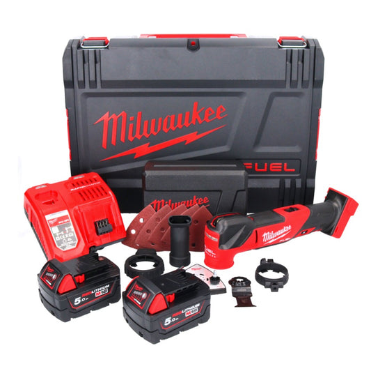 Milwaukee M18 FMT-502X FUEL Akku Multitool 18 V Brushless + 2x Akku 5,0 Ah + Ladegerät + 7 tlg. Zubehör Set + HD Box