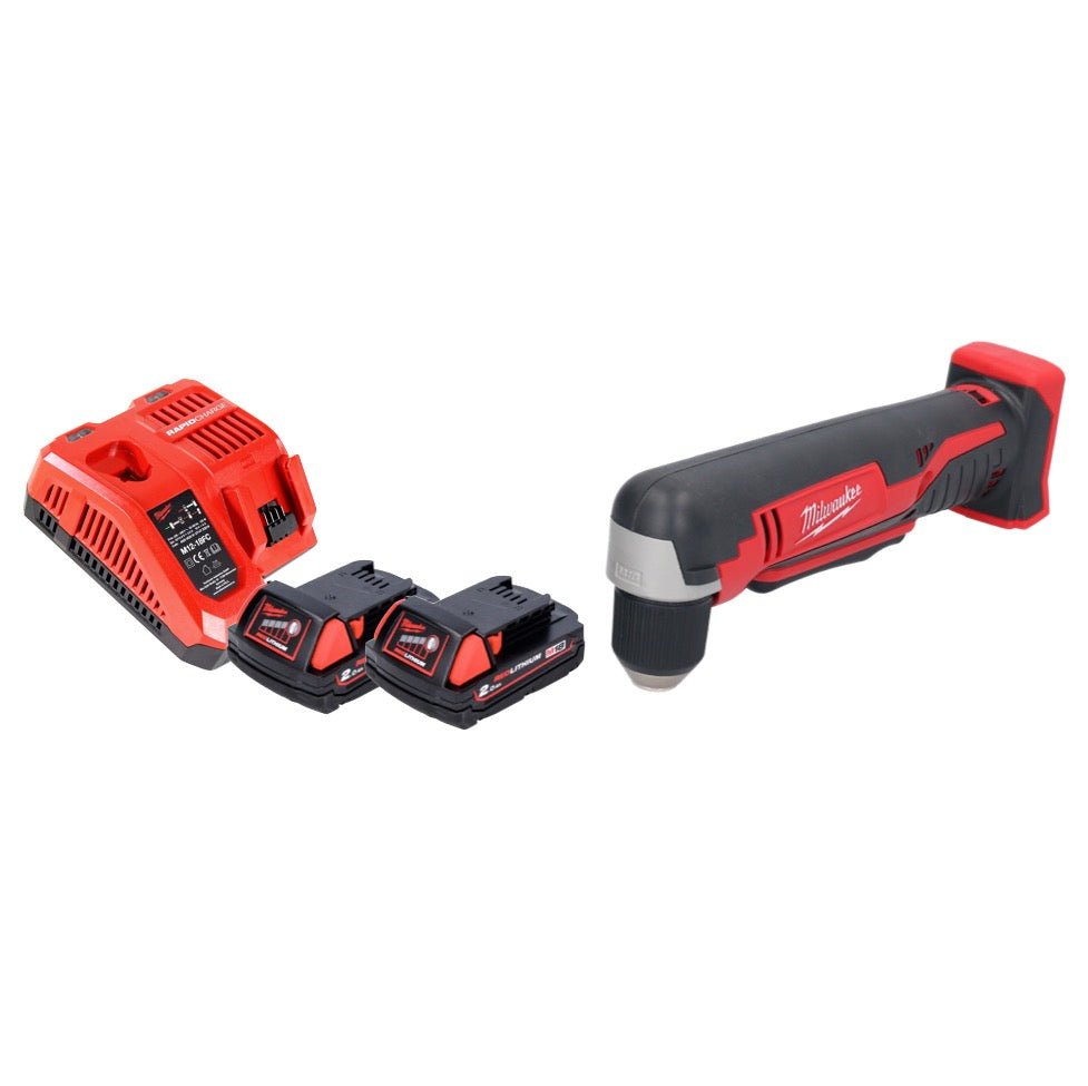 Perceuse d'angle sans fil Milwaukee C18 RAD-202FC 18 V 20 Nm + 2x batteries 2,0 Ah + chargeur