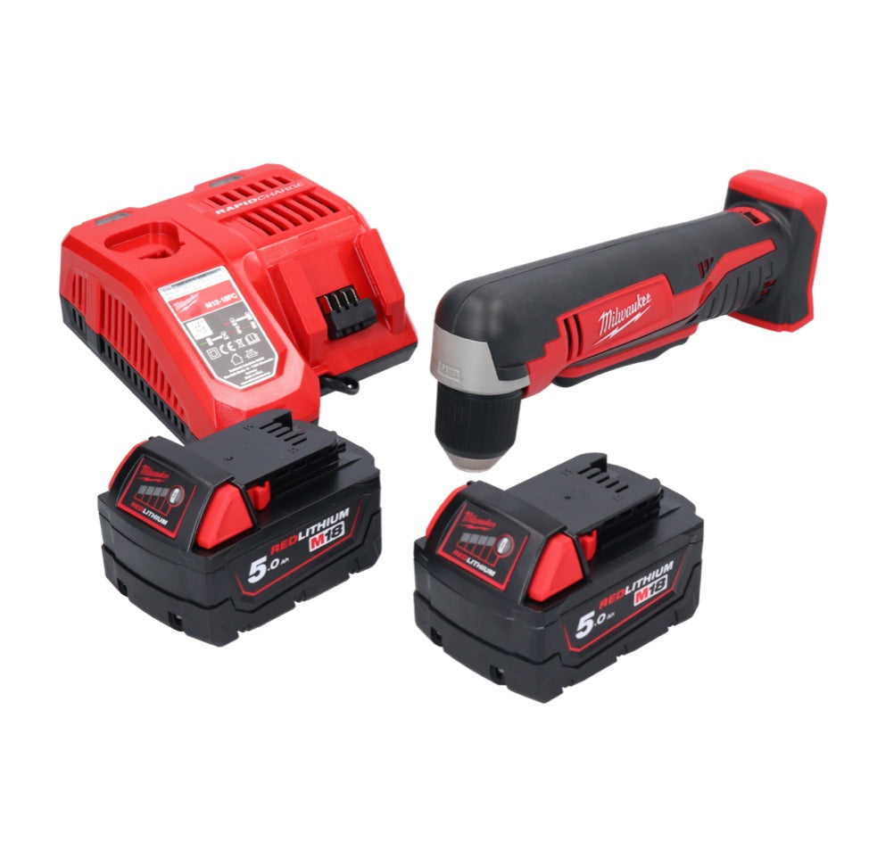 Perceuse d'angle sans fil Milwaukee C18 RAD-502FC 18 V 20 Nm + 2x batteries 5,0 Ah + chargeur